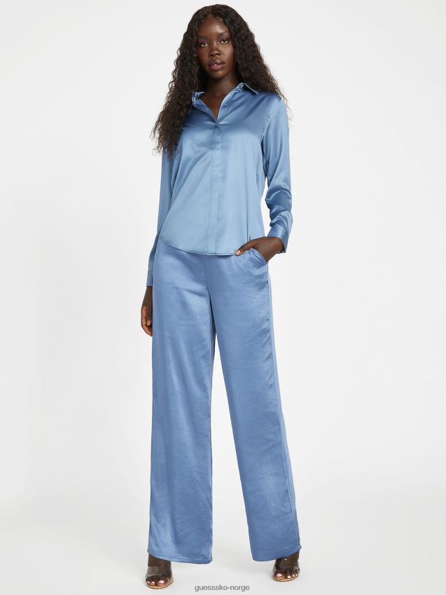 Guess rigel blå honor satengskjorte rigel blå kvinner F0LJ807027