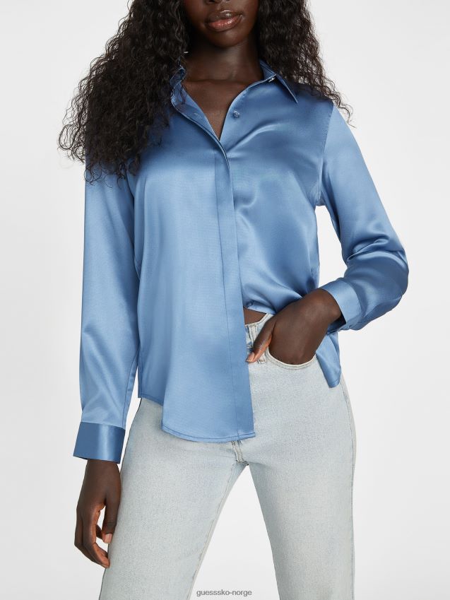 Guess rigel blå honor satengskjorte rigel blå kvinner F0LJ807027