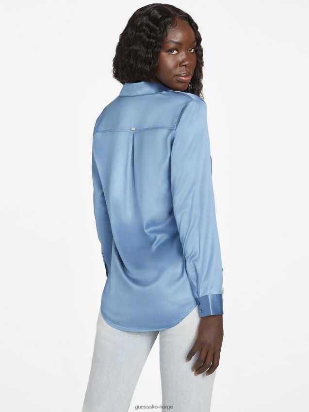 Guess rigel blå honor satengskjorte rigel blå kvinner F0LJ807027