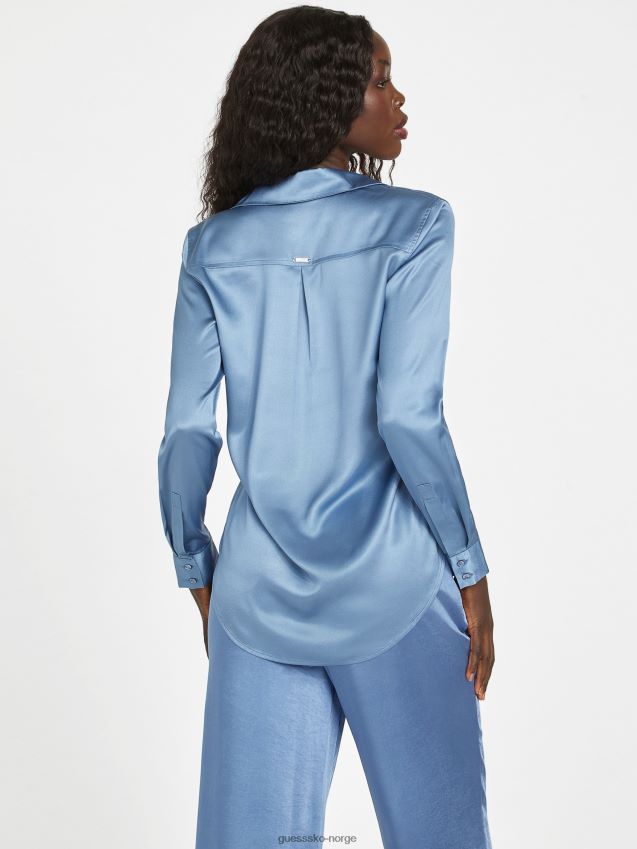 Guess rigel blå honor satengskjorte rigel blå kvinner F0LJ807027