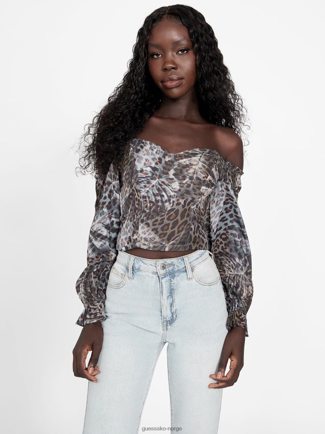 Guess sharlene blank topp leopard jacquard multi leopard jacquard multi kvinner F0LJ807166