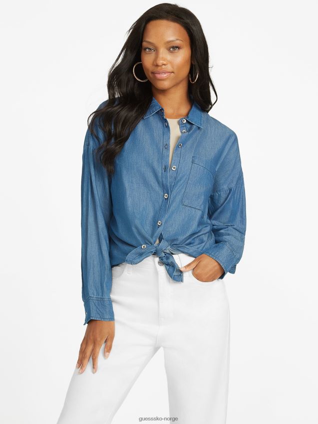 Guess tai oversized skjorte indigo indigo kvinner F0LJ807358