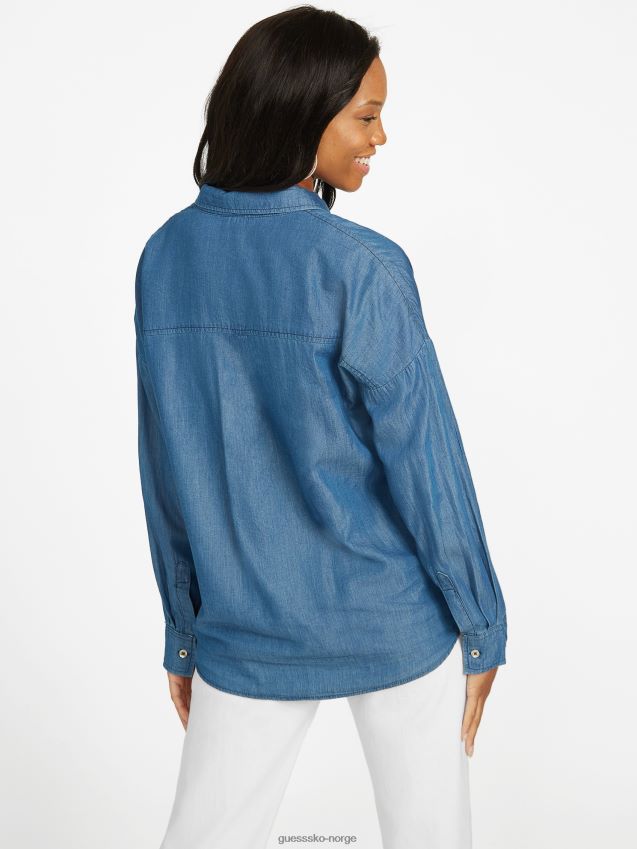 Guess tai oversized skjorte indigo indigo kvinner F0LJ807358