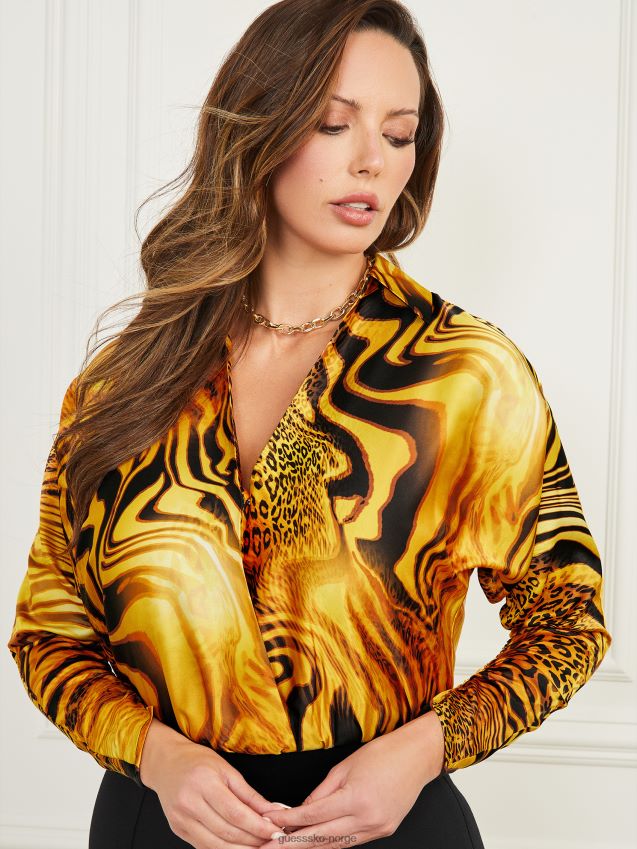 Guess golden sunset langermet body med golden sunset print gyllen solnedgang print kvinner F0LJ809423