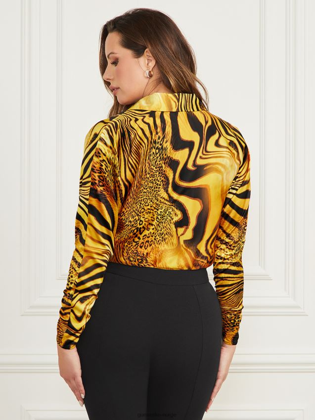 Guess golden sunset langermet body med golden sunset print gyllen solnedgang print kvinner F0LJ809423