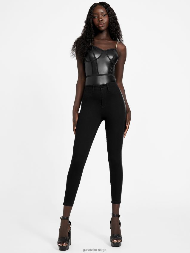 Guess jet black yates bodysuit i imitert skinn kulsvart kvinner F0LJ807393