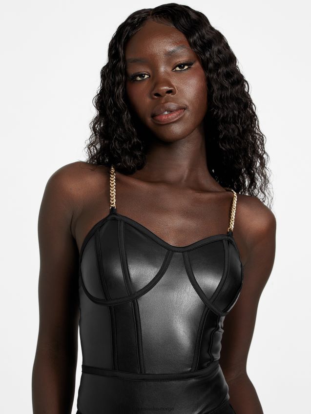 Guess jet black yates bodysuit i imitert skinn kulsvart kvinner F0LJ807393