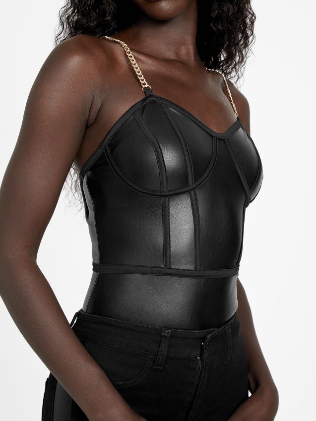 Guess jet black yates bodysuit i imitert skinn kulsvart kvinner F0LJ807393