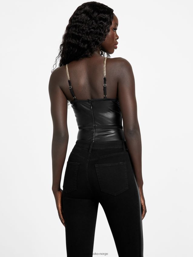 Guess jet black yates bodysuit i imitert skinn kulsvart kvinner F0LJ807393