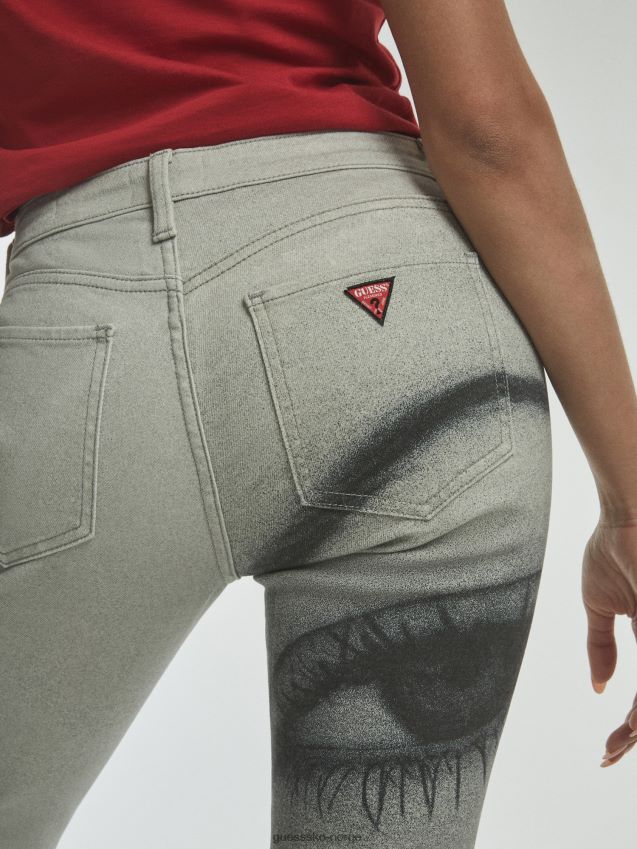 Guess hvit skinny denimbukse med flere maxi-trykk hvit multi kvinner F0LJ806675