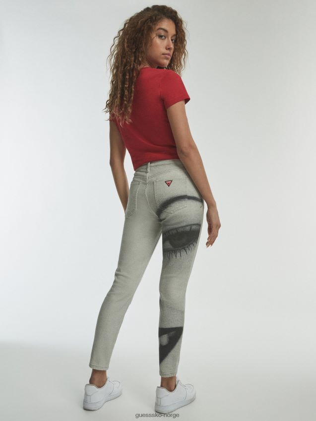 Guess hvit skinny denimbukse med flere maxi-trykk hvit multi kvinner F0LJ806675