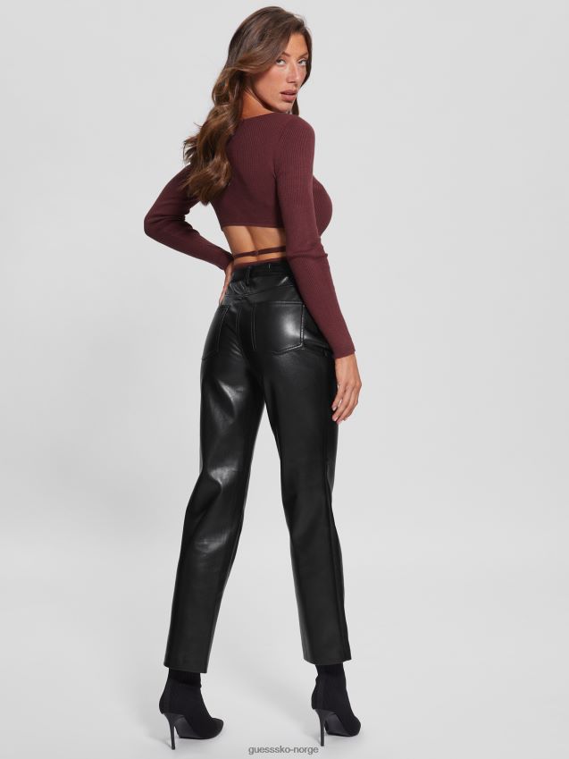 Guess jet black kelly imitert skinn bukser kulsvart kvinner F0LJ809178