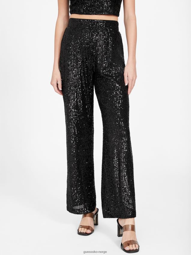 Guess jet black sabin paljett palazzo bukser kulsvart kvinner F0LJ806871
