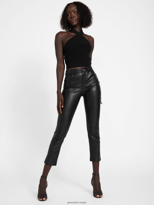 Guess kolsvarte viri bukser i imitert skinn kulsvart kvinner F0LJ807054
