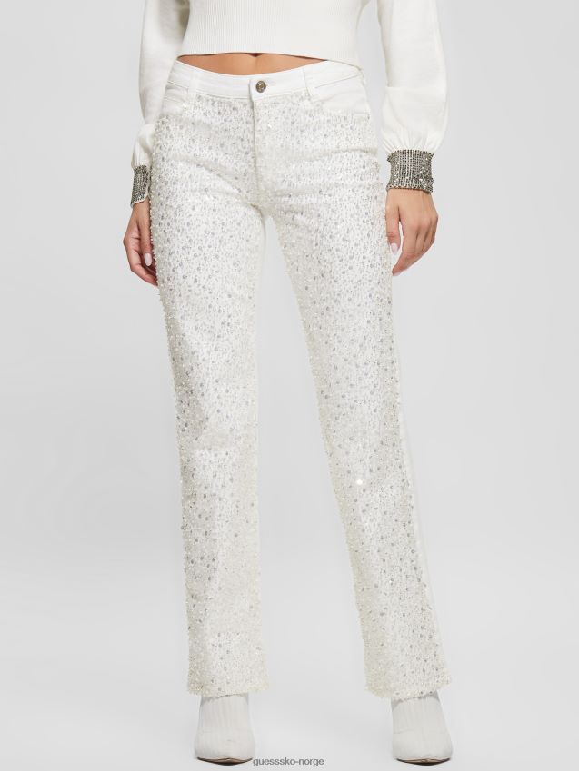 Guess ren hvit multi paljett sexy straight bukser ren hvit multi kvinner F0LJ809376