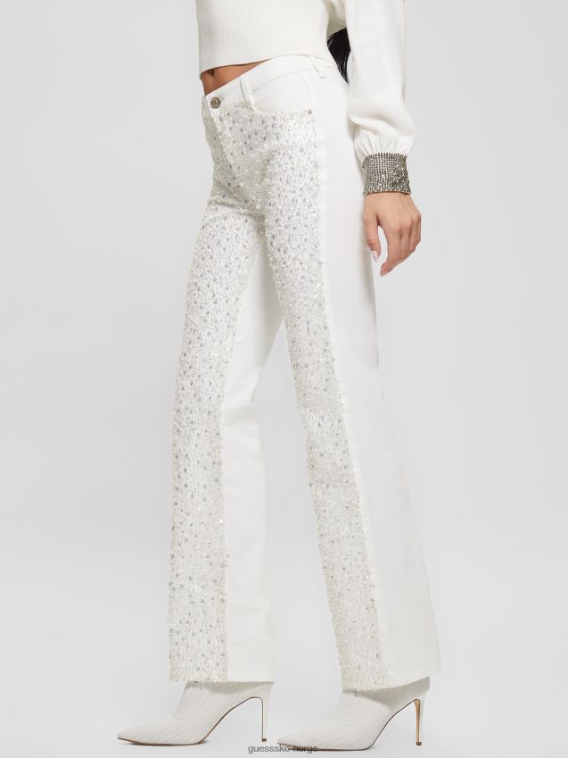Guess ren hvit multi paljett sexy straight bukser ren hvit multi kvinner F0LJ809376