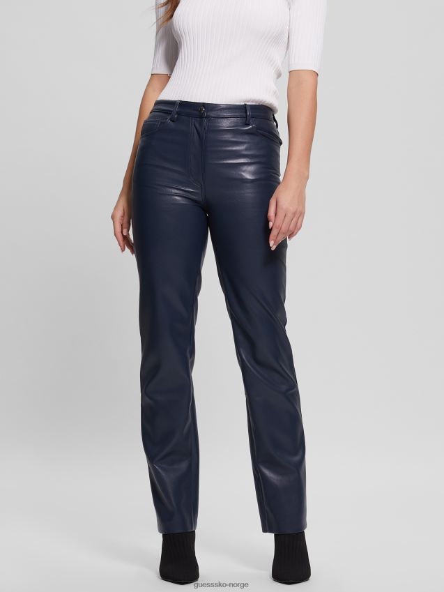 Guess svertet blå kelly rette bukser i imitert skinn svertet blå kvinner F0LJ809208