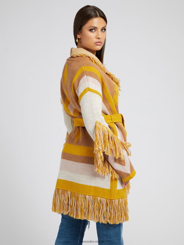 Guess multi gul geometrisk jacquard motiv cardigan multi gul kvinner F0LJ802826