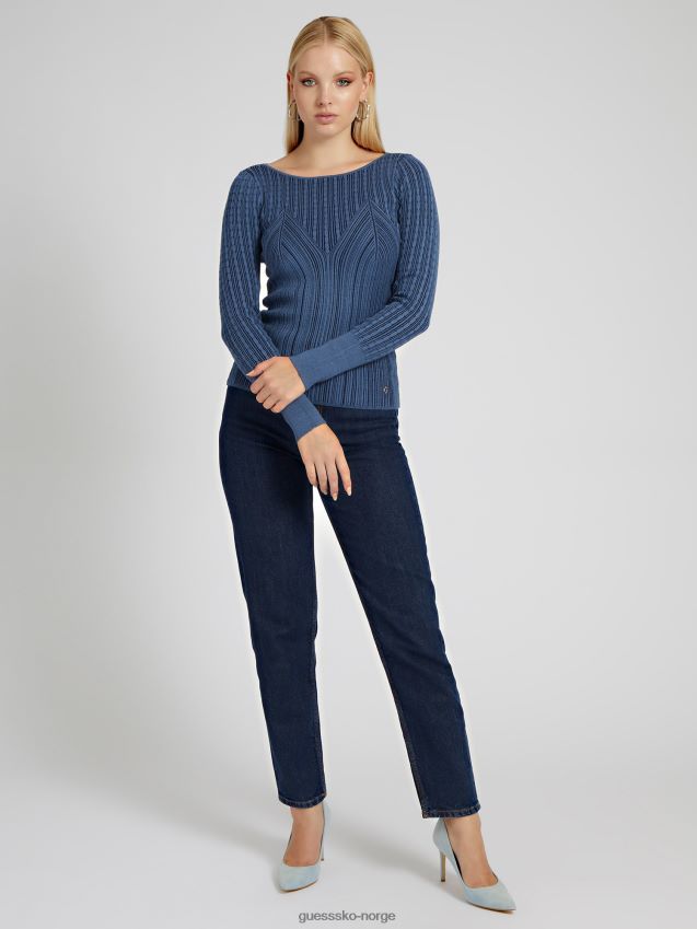 Guess blå genser i viskoseblanding med båthals blå kvinner F0LJ802866