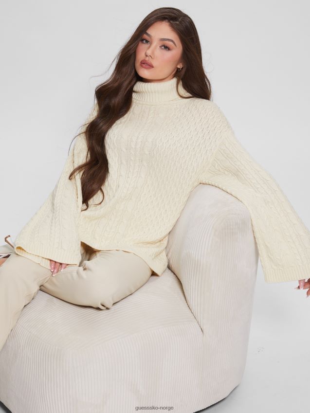 Guess dove hvit wendi kabel turtleneck genser due hvit kvinner F0LJ809164