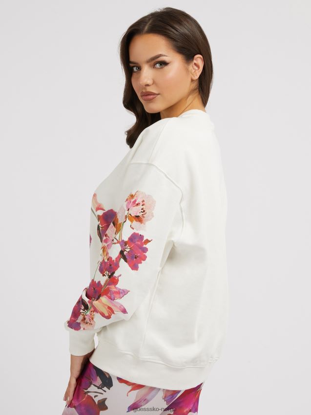 Guess genser med blomsterlogo over hele hvit hvit kvinner F0LJ804889
