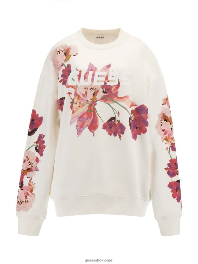 Guess genser med blomsterlogo over hele hvit hvit kvinner F0LJ804889