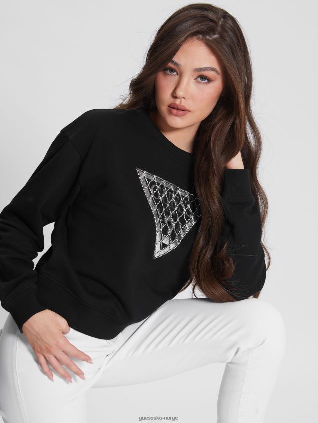 Guess genser med logo i krystall mesh kulsort kulsvart kvinner F0LJ809354