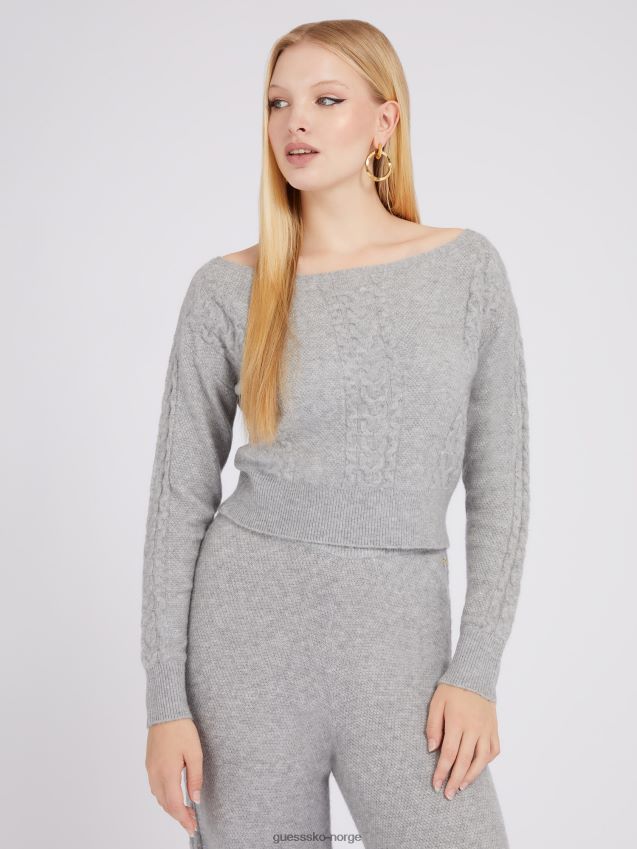 Guess grå multikabelstrikket kashmirblandingsgenser grå multi kvinner F0LJ802788