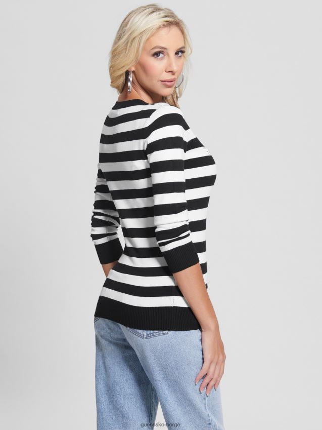 Guess hvite og svarte striper øko eloise genser hvite og svarte striper kvinner F0LJ809158