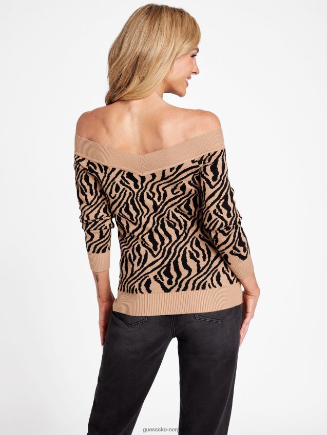 Guess kade off-shoulder genser milky caramel multi melkeaktig karamell multi kvinner F0LJ806905