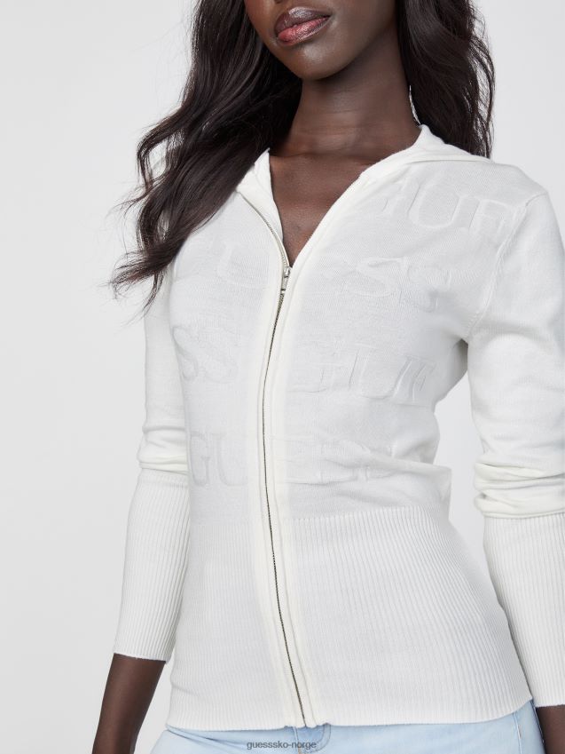 Guess kitchell logo genser med glidelås blanc/scuffy blank/skurete kvinner F0LJ806930