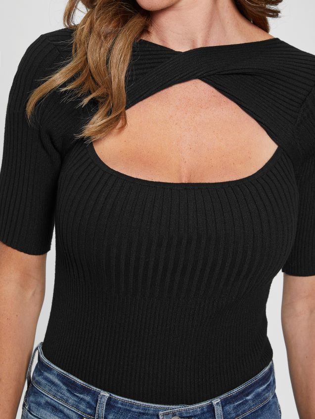 Guess øko aysha vendbar genser topp jet black kulsvart kvinner F0LJ809541