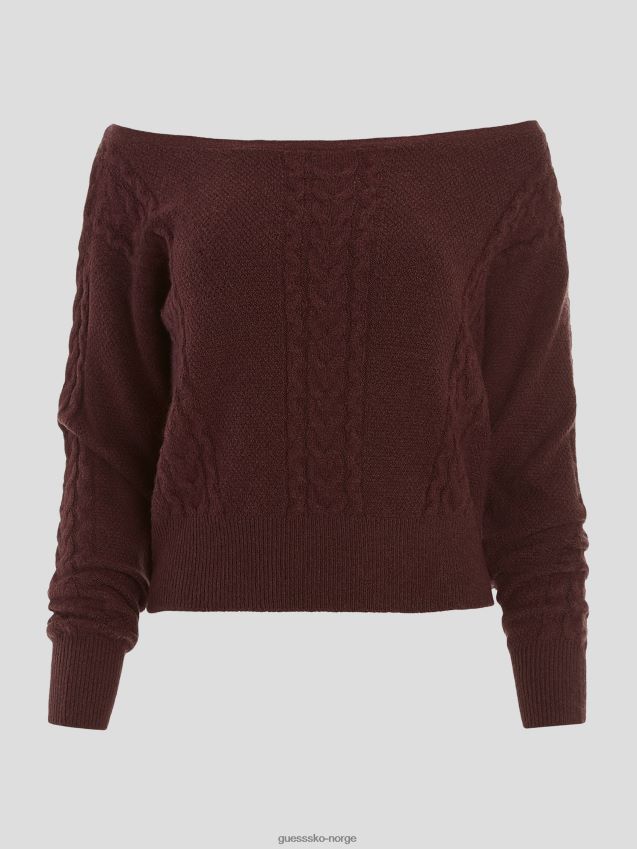 Guess ren choco teresa blandet kabelstrikket genser ren sjokolade kvinner F0LJ809136