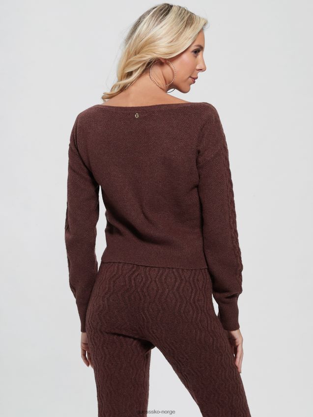 Guess ren choco teresa blandet kabelstrikket genser ren sjokolade kvinner F0LJ809136