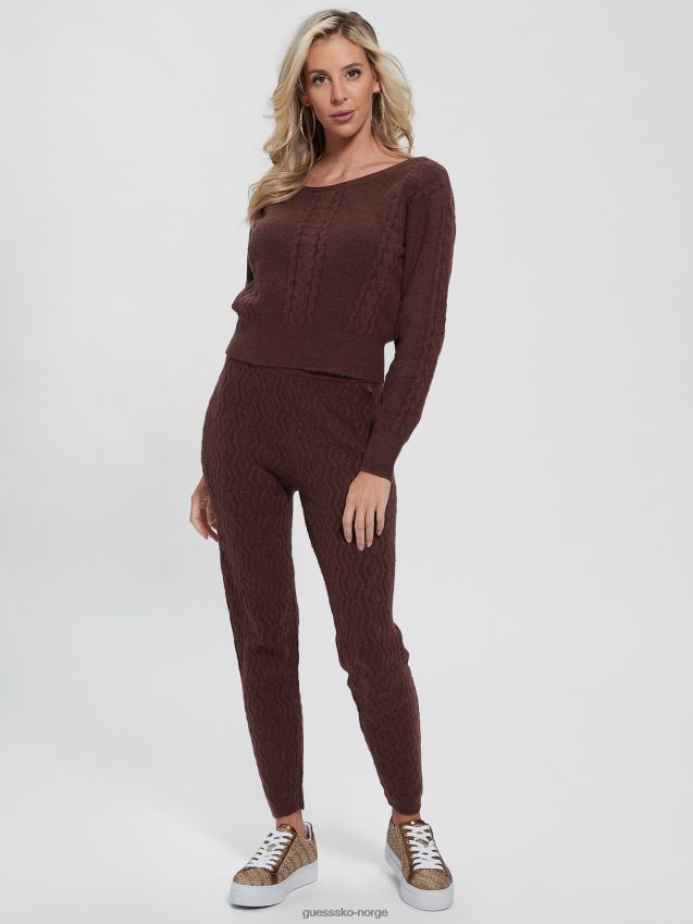 Guess ren choco teresa blandet kabelstrikket genser ren sjokolade kvinner F0LJ809136