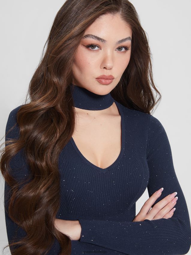 Guess svertet blå multi lea cutout paljettgenser svertet blå multi kvinner F0LJ809356