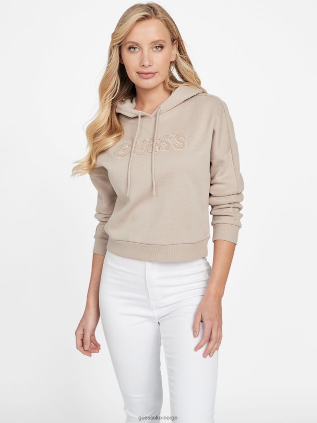 Guess hettegenser med safiya-logo i fløyel taupe fløyel taupe kvinner F0LJ806917