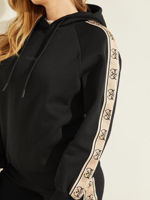 Guess øko britney logo tape hettegenser jet black kulsvart kvinner F0LJ809625