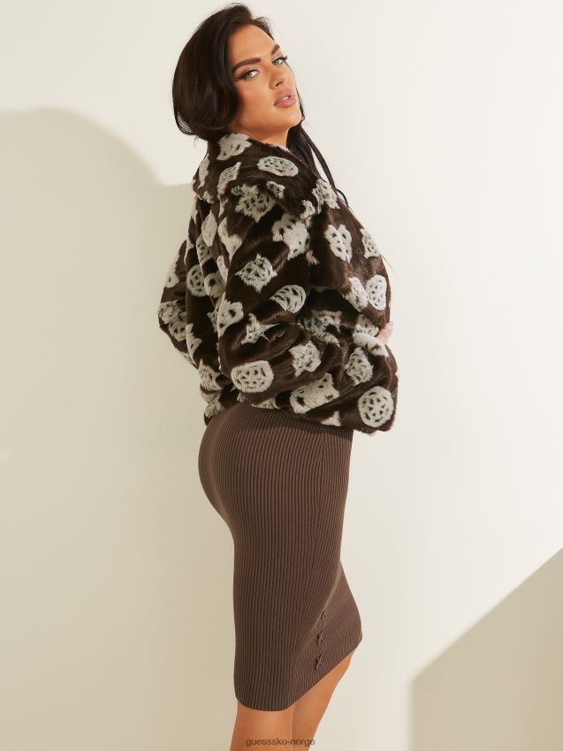 Guess 4g jacquardbrun combo maddalena logo fuskepelsjakke 4g jacquardbrun kombinasjon kvinner F0LJ809824