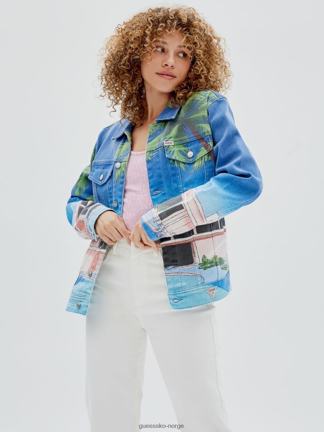 Guess all over print denim jakke flerfarget mønster flerfarget mønster kvinner F0LJ803303