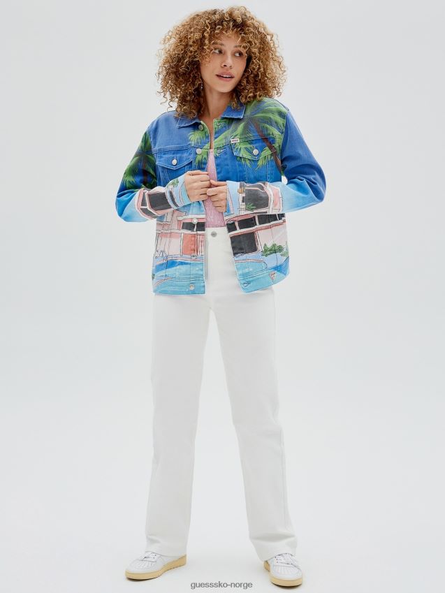 Guess all over print denim jakke flerfarget mønster flerfarget mønster kvinner F0LJ803303