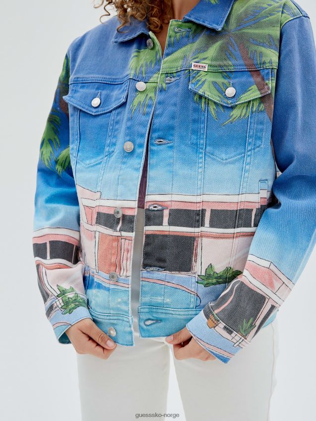 Guess all over print denim jakke flerfarget mønster flerfarget mønster kvinner F0LJ803303