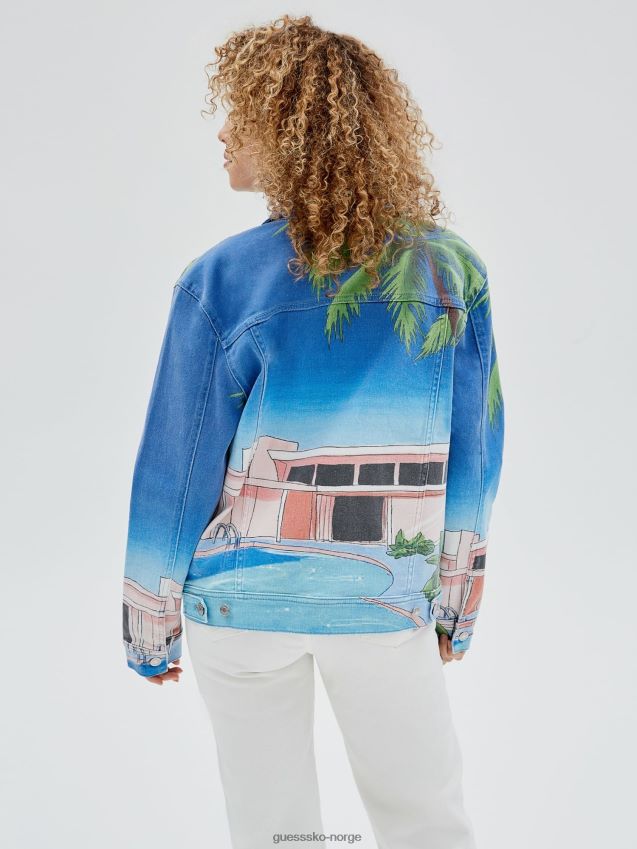 Guess all over print denim jakke flerfarget mønster flerfarget mønster kvinner F0LJ803303