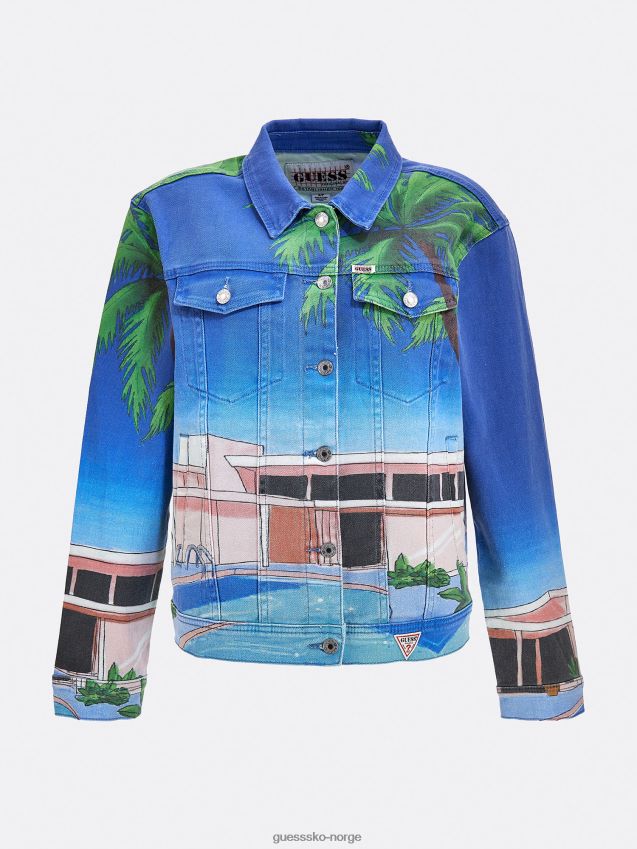 Guess all over print denim jakke flerfarget mønster flerfarget mønster kvinner F0LJ803303
