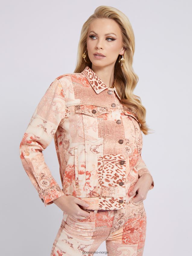 Guess all over print denim jakke multi rosa multi rosa kvinner F0LJ802795
