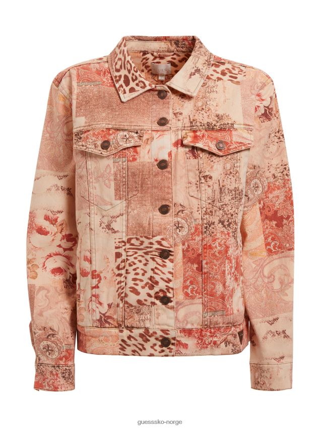 Guess all over print denim jakke multi rosa multi rosa kvinner F0LJ802795