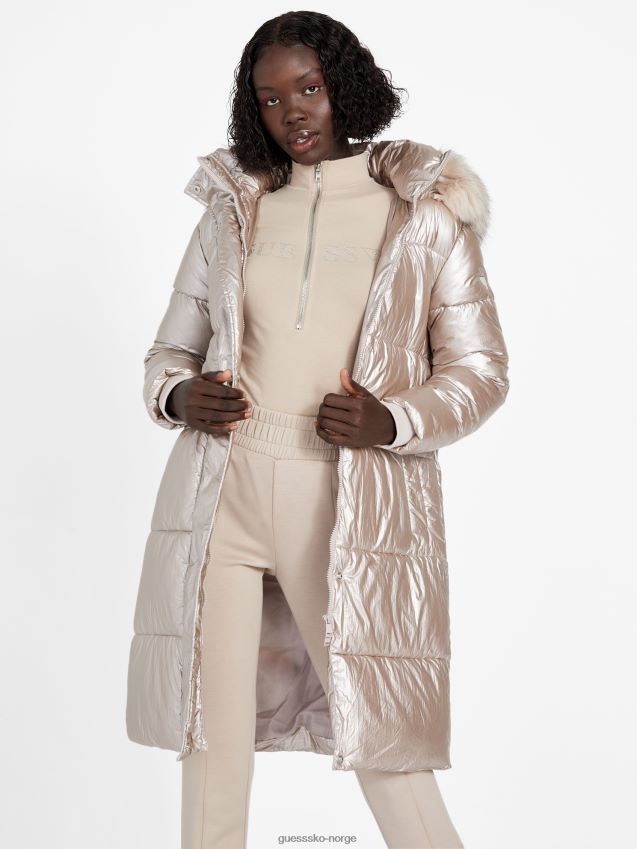 Guess angela lang pufferjakke fløyel taupe fløyel taupe kvinner F0LJ807032