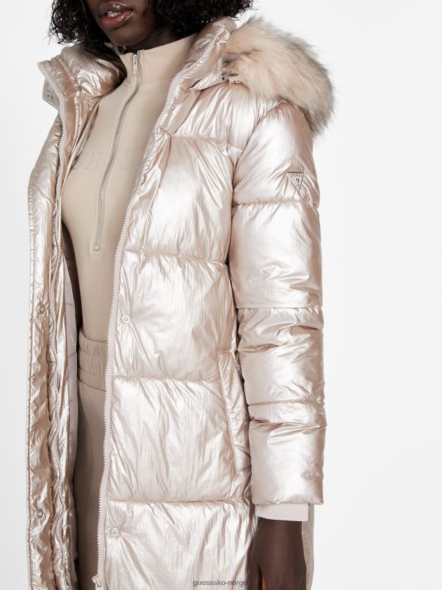 Guess angela lang pufferjakke fløyel taupe fløyel taupe kvinner F0LJ807032