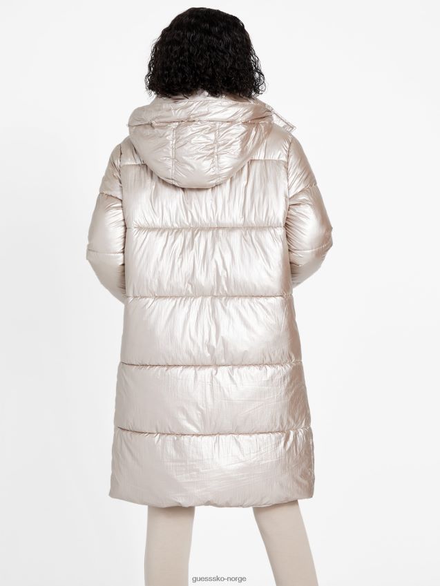 Guess angela lang pufferjakke fløyel taupe fløyel taupe kvinner F0LJ807032