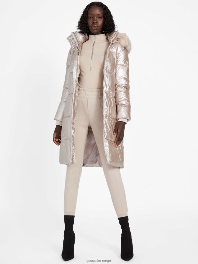 Guess angela lang pufferjakke fløyel taupe fløyel taupe kvinner F0LJ807032